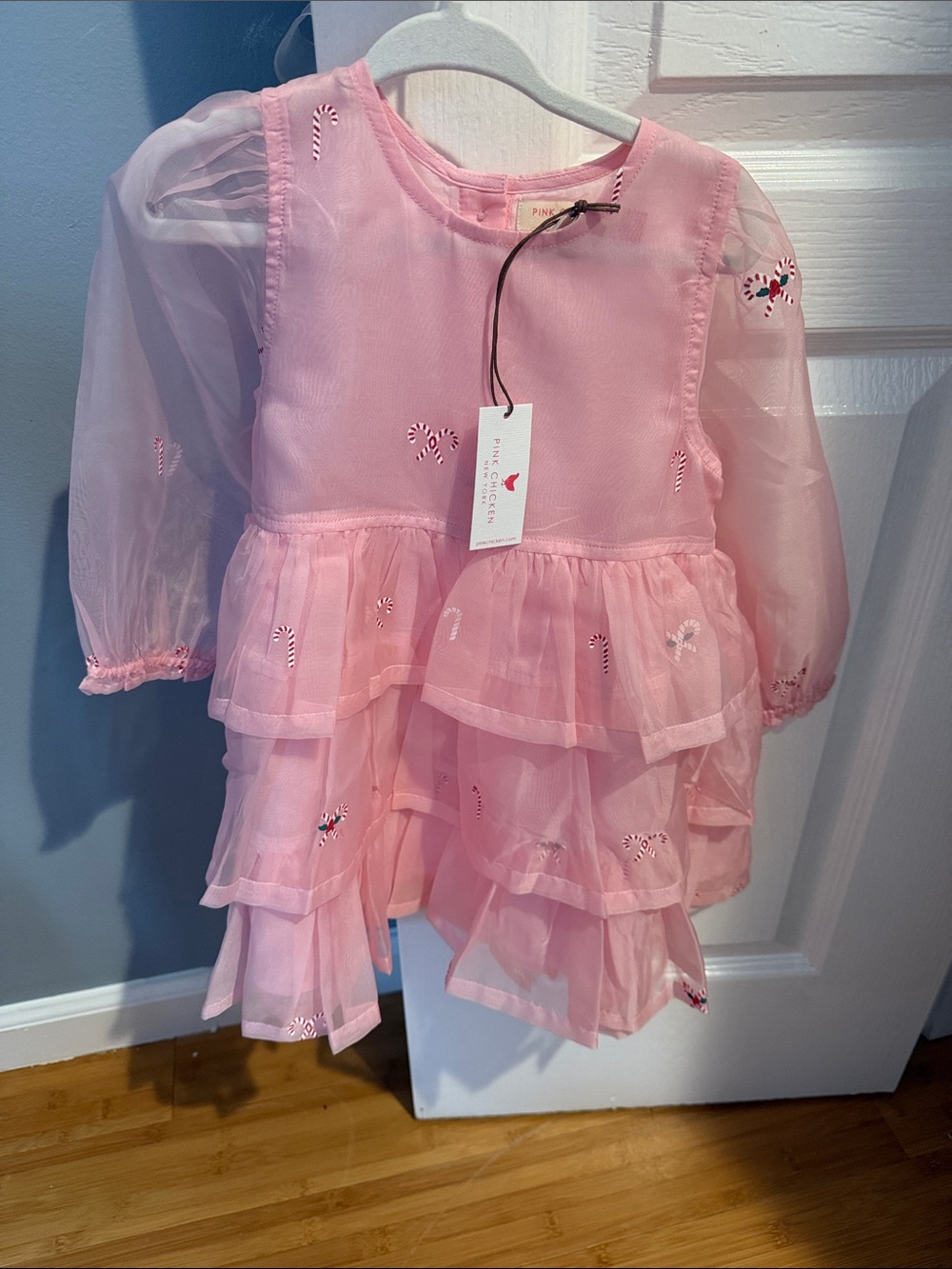 Pink Chicken Pink Candy Cane Tiered Tulle Dress